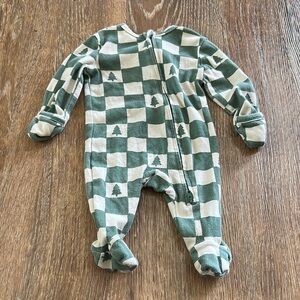 Green and Cream Checkered Kids One Piece